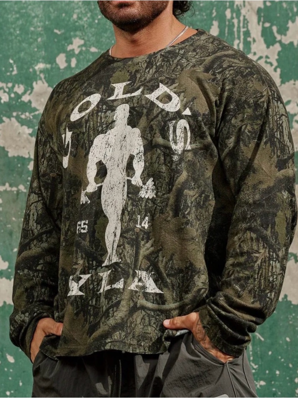Youngla YLA-GOLD'S GYM THERMAL LONGSLEEVE CAMO SHIRT-L-Athleisure-Athletic